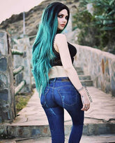 Black/Green Ombre Color Wavy Synthetic Lace Front Wig-Everyday Wigs